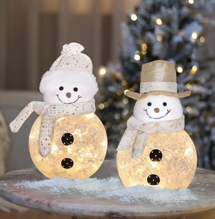 LED Glass Ivory and Gold Snowman