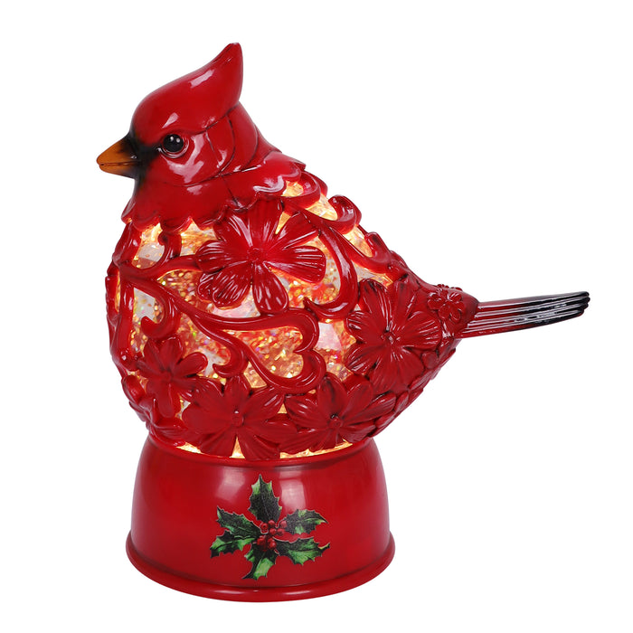 Cardinal & Holly Glitter Lantern