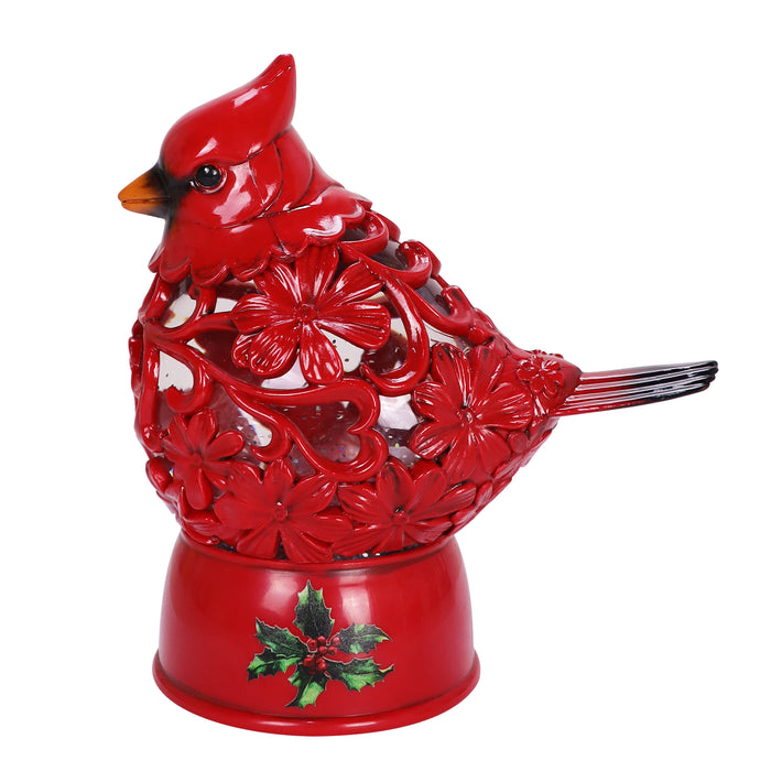 Cardinal & Holly Glitter Lantern