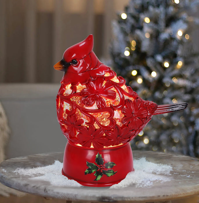 Cardinal & Holly Glitter Lantern