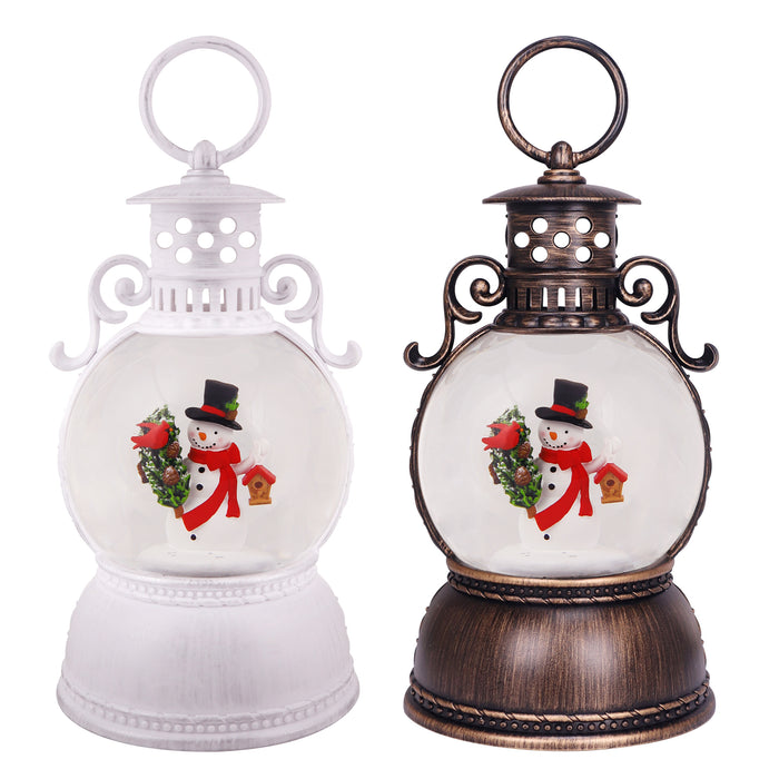 Snowman Songbird LED Round Glitter Lantern with Handle