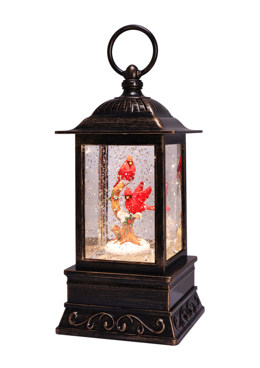 Holly Cardinals on Branch Glitter Lantern