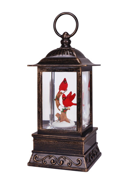 Holly Cardinals on Branch Glitter Lantern