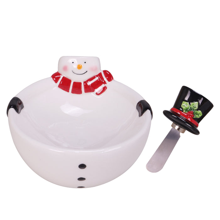 Snowman Dip Bowl & Hat Spreader Set