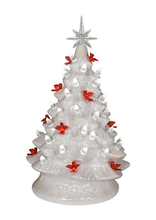 Iridescent White Tree with Red Cardinals