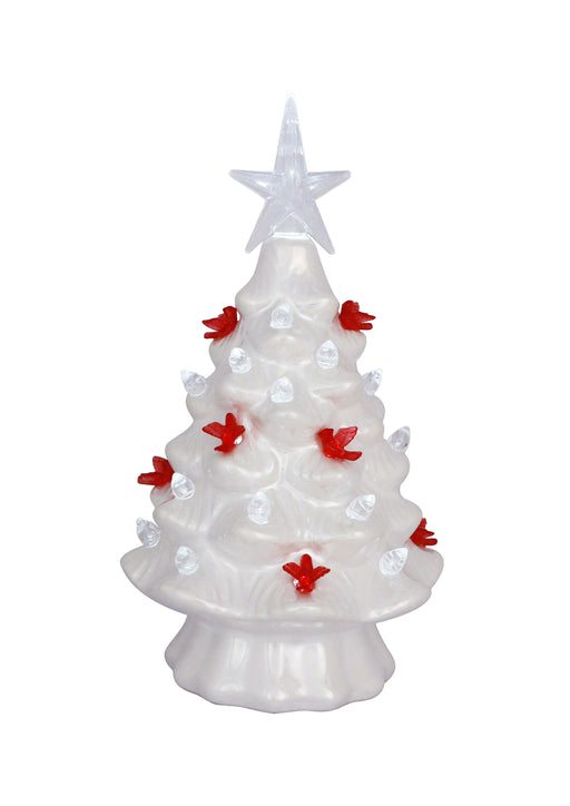 Small Iridescent White Tree with Red Cardinals