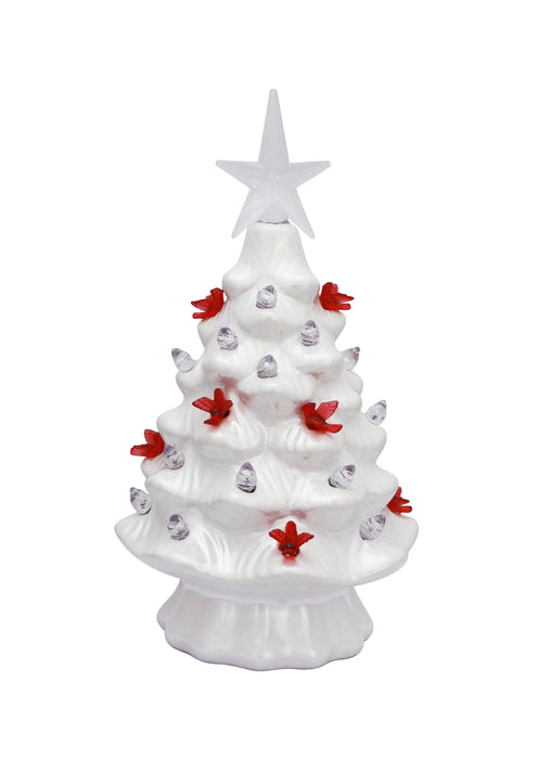 Small Iridescent White Tree with Red Cardinals