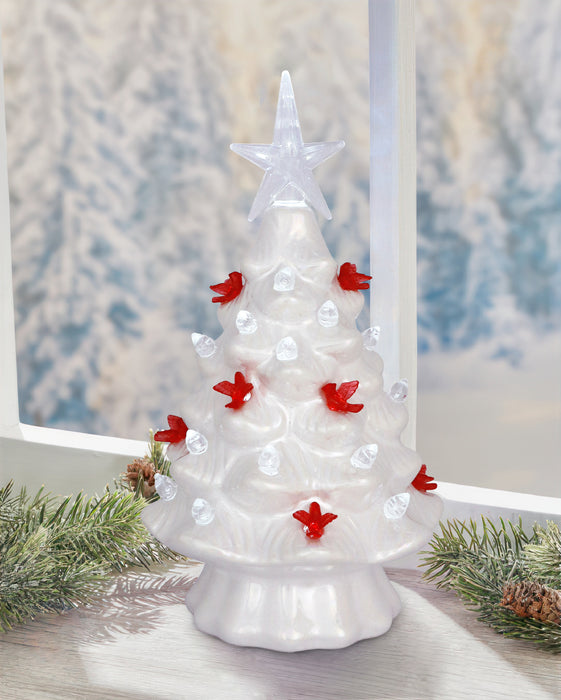 Small Iridescent White Tree with Red Cardinals