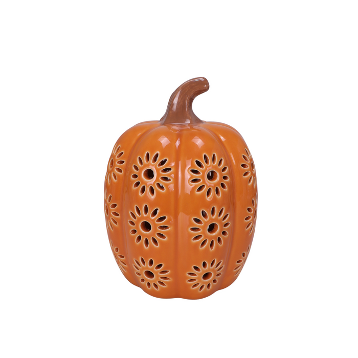 Orange LED Ceramic Daisy Pumpkin