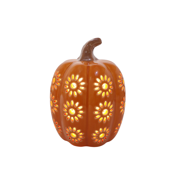 Orange LED Ceramic Daisy Pumpkin
