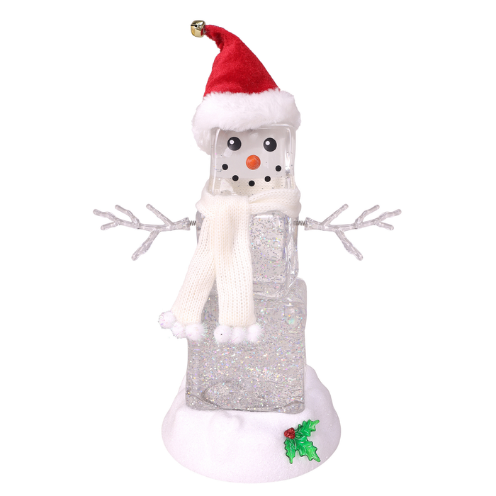 Festive Ice Cube Glitter Snowman with Santa Hat