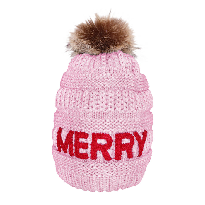 Candy Lane Merry Chenille Letter Beanie Hat pink