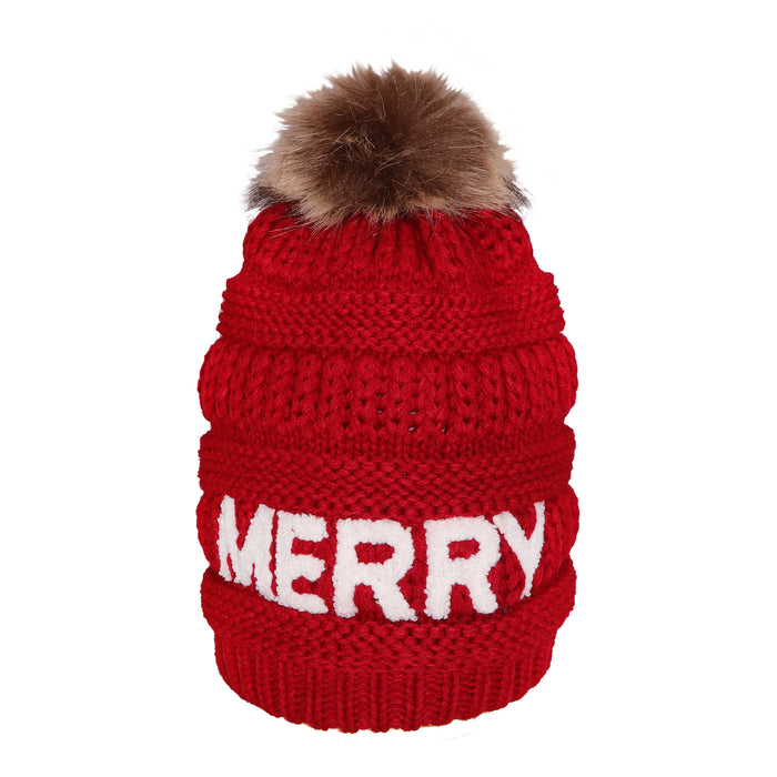 Candy Lane Merry Chenille Letter Beanie Hat red