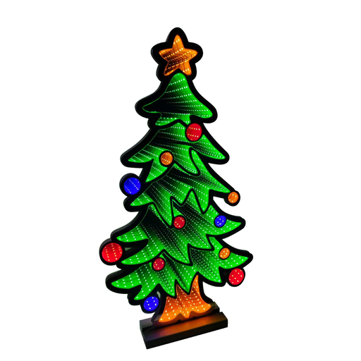 LED Christmas tree with colorful lights on a white background