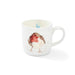 White mug with a robin design on a white background