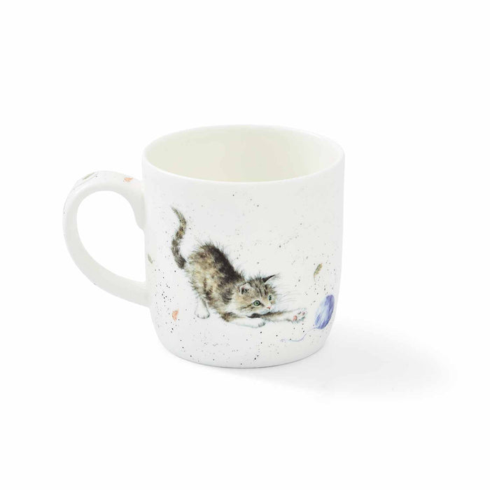 White mug with a cat design on a white background