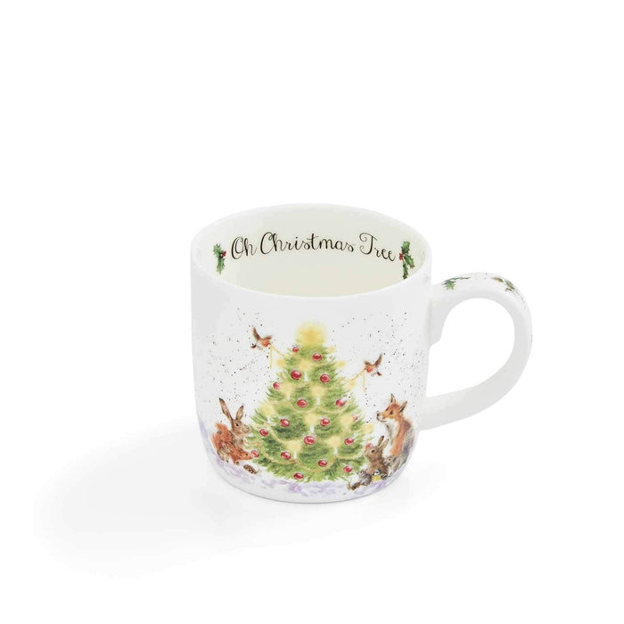Mug with Christmas tree design and 'Oh Christmas Tree' text on a white background