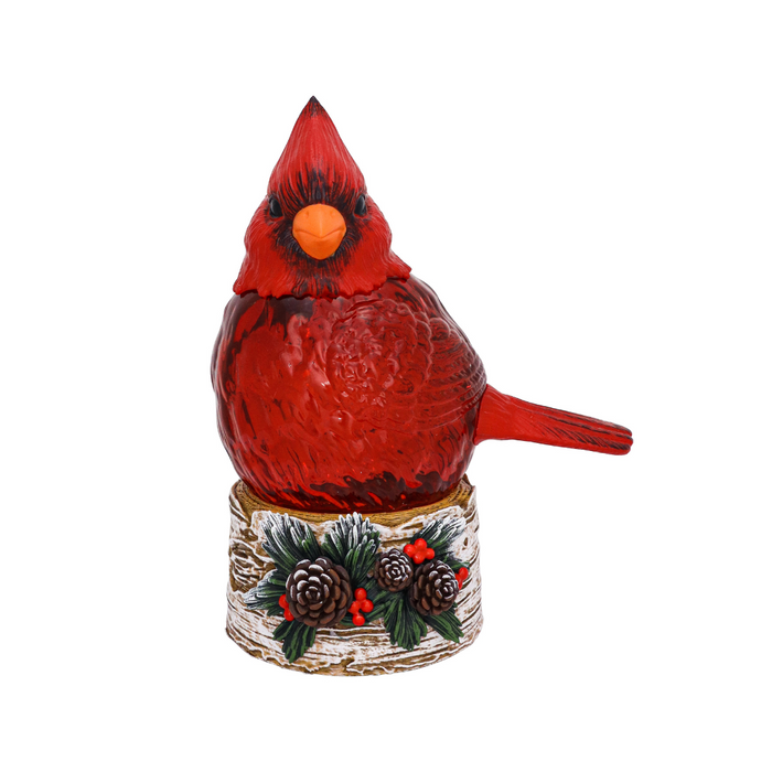 Cardinal Birch Perch Glitter Lantern