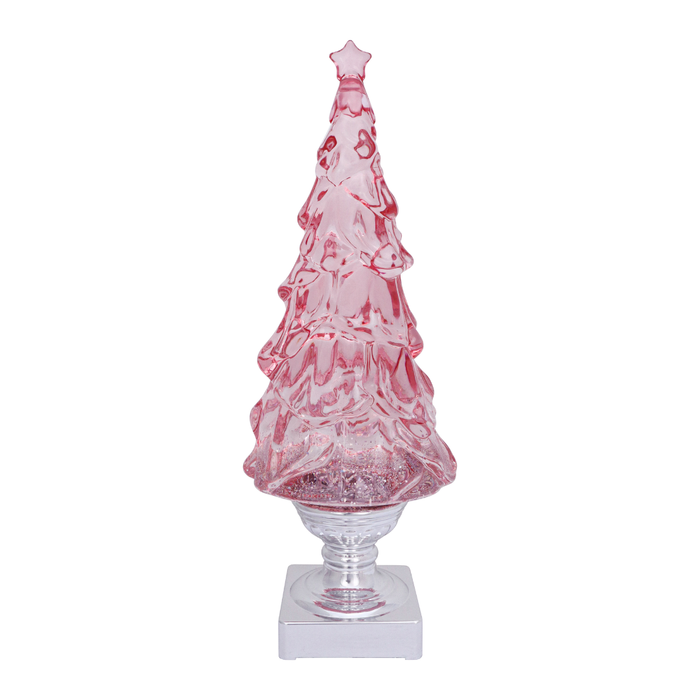 Pink glass Christmas tree ornament on a white background