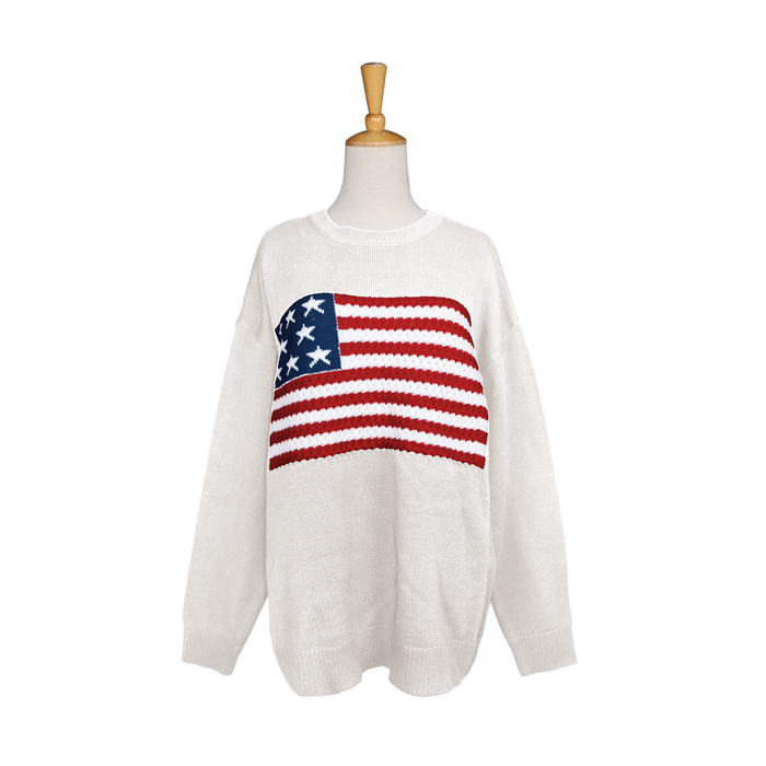 Amelia American Flag Crochet Ivory Sweater
