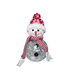 Decorative snowman figure with a red and white striped scarf and hat on a white background