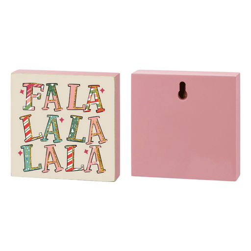 Decorative block with 'FALA LALA LALA' text on a white background