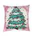 Decorative pillow with a Christmas tree design on a pink checkered background