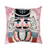 Decorative pillow with a nutcracker design on a pink checkered background
