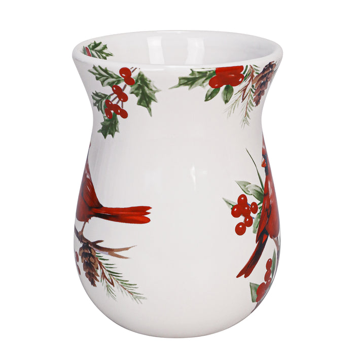 Decorative ceramic vase with Christmas-themed design on a white background
