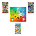 A collection of Pokémon trading card products arranged on a white background, including two booster packs, a central circular sticker or collectible card set, and a lower booster pack.