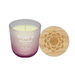 Candle with a wooden lid featuring a design, on a white background