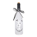 A frosted glass bottle with a black neck wrap and black ribbon bow, decorated with white ghost illustrations and the text 'BOTTLE OF BOO' on a plain white background.