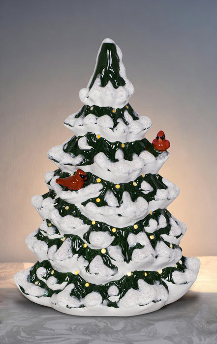 8" Cardinals on Frosted Pines LED Ceramic Tree