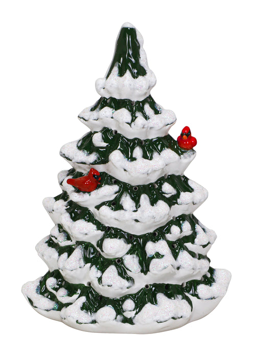 8" Cardinals on Frosted Pines LED Ceramic Tree