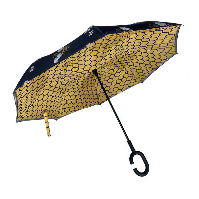 Inverted umbrella with honeycomb pattern on a white background