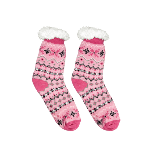 Pink Fair Isle Snowflake Thermal Slipper Socks
