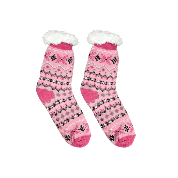 Pink Fair Isle Snowflake Thermal Slipper Socks