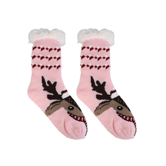 Pink Reindeer Thermal Slipper Socks