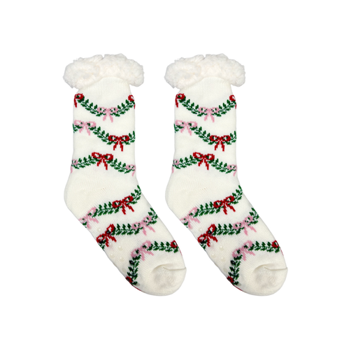White Christmas Bow Thermal Slipper Socks
