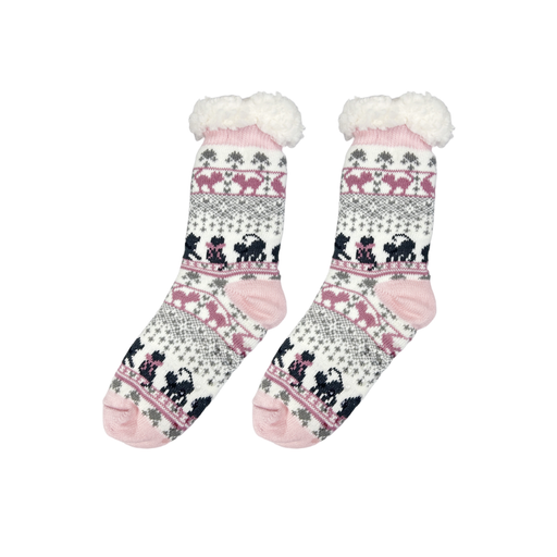 Pink Fair Isle Cat Thermal Slipper Socks