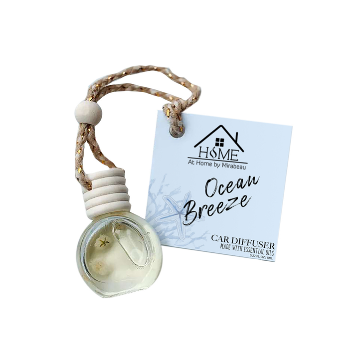 Car diffuser with 'Ocean Breeze' fragrance and 'HSME' branding on a white background