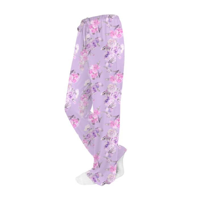 Floral-patterned pants on a white background