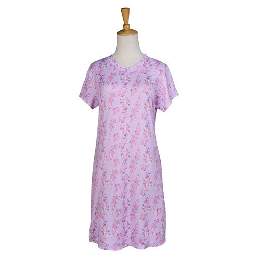 Floral patterned nightgown on a mannequin against a white background
