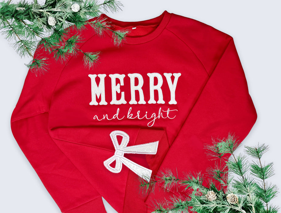 Merry & Bright Embroidered Bow Sweatshirt