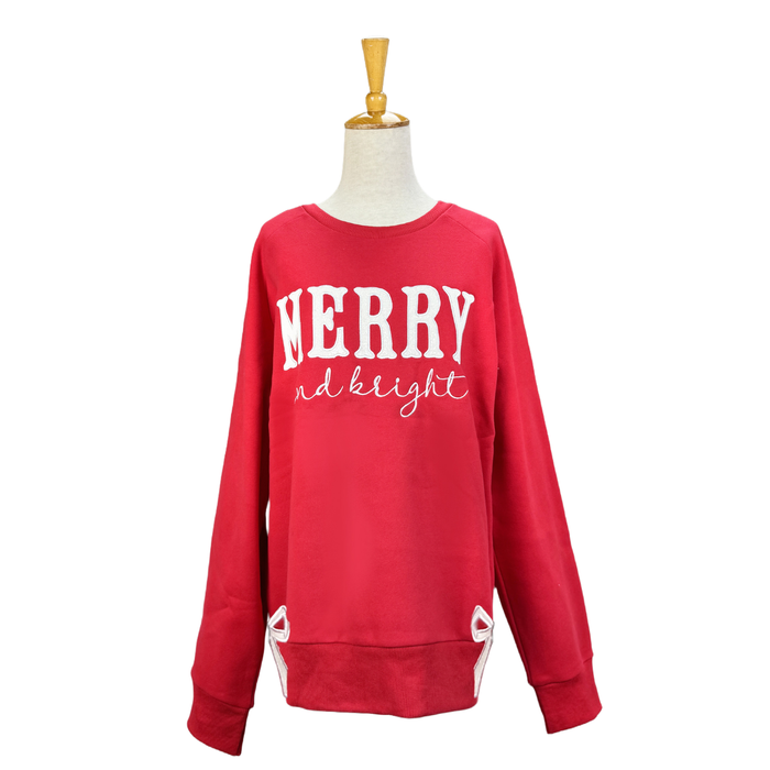 Merry & Bright Embroidered Bow Sweatshirt