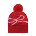 Red with Pink Bow Holiday Patchwork Beanie
