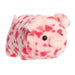 Plush toy pig with pink and white pattern on a white background