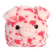 Plush toy pig with pink and white pattern on a white background
