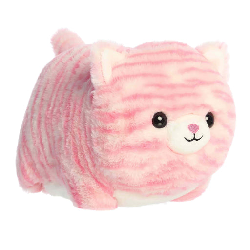 Plush toy with pink and white striped pattern on a white background