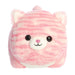 Plush toy with pink and white striped pattern on a white background